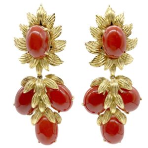 Cabochon Coral Ear Pendants