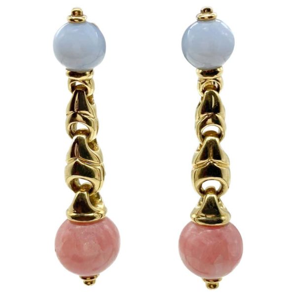 Bulgari Rhodochrosite & Blue Chalcedony Earrings