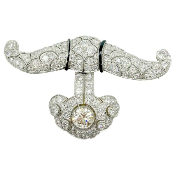 Art Deco Diamond and Onyx Brooch Pendant