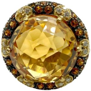 Faceted Citrine and Diamond Ring