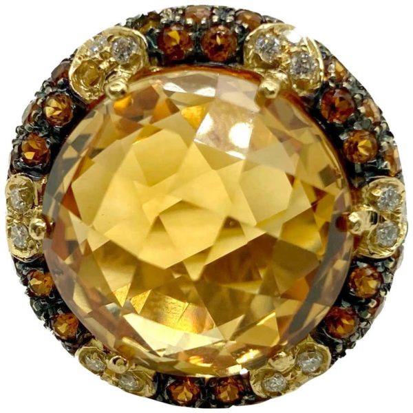 Faceted Citrine and Diamond Ring
