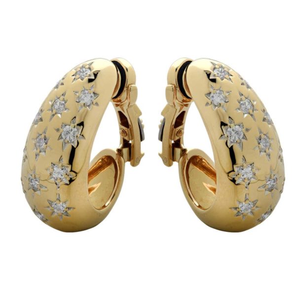 Diamond & Yellow Gold Half Hoop Earclips