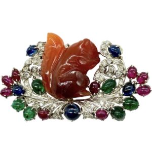 Art Deco Gemstone Squirrel Brooch