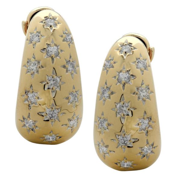 Diamond & Yellow Gold Half Hoop Earclips - Image 2