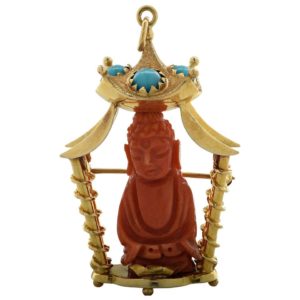 Coral & Turquoise Buddha Brooch-Pendant