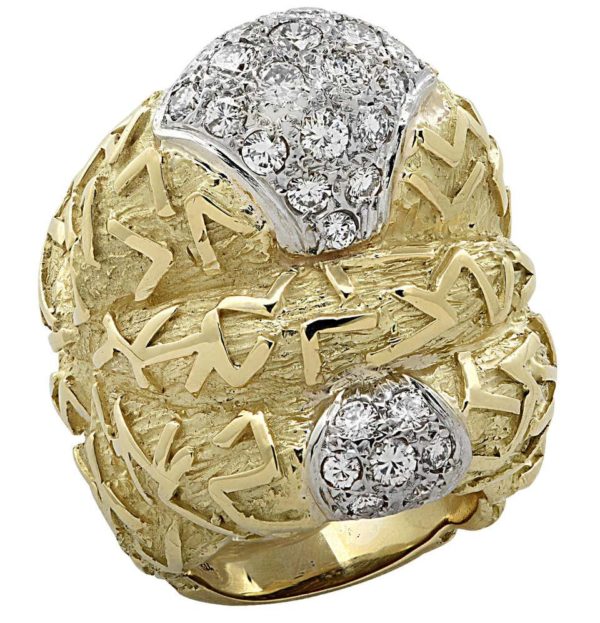 Large Textured Gold & Diamond Dome Ring - Image 3