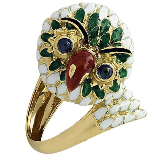Corletto Enamel Owl Ring