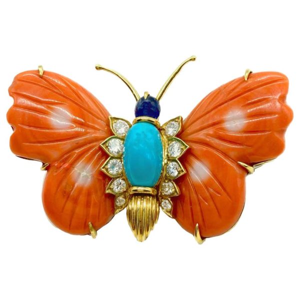 Cartier Coral & Diamond Butterfly Brooch