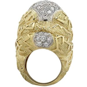 Large Textured Gold & Diamond Dome Ring