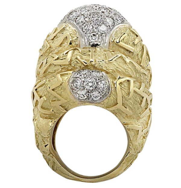 Large Textured Gold & Diamond Dome Ring