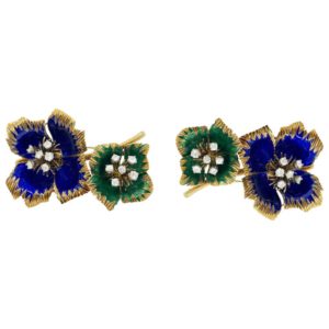 Van Cleef & Arpels Enamel & Diamond Flower Brooches