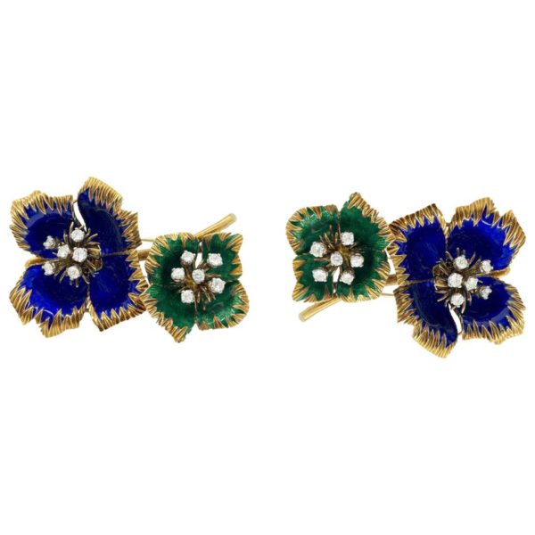 Van Cleef & Arpels Enamel & Diamond Flower Brooches