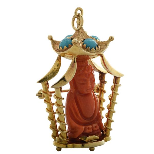 Coral & Turquoise Buddha Brooch-Pendant - Image 2