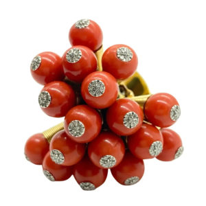 Coral Bead & Diamond Kinetic Ring