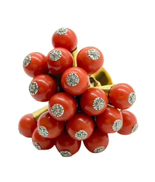 Coral Bead & Diamond Kinetic Ring