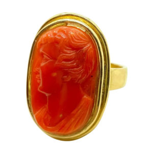 Antique Carved Coral Cameo Ring