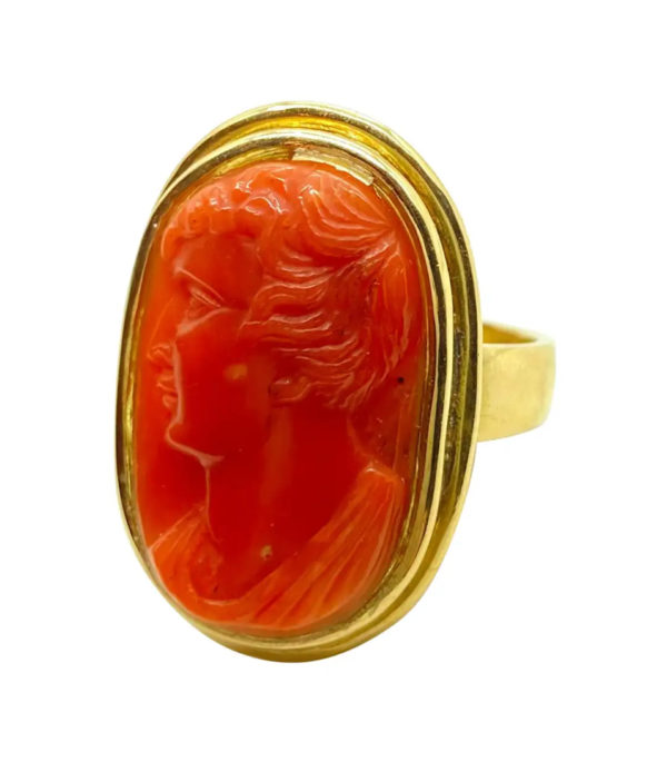 Antique Carved Coral Cameo Ring