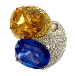 Blue & Yellow Sapphire Bypass Statement Ring