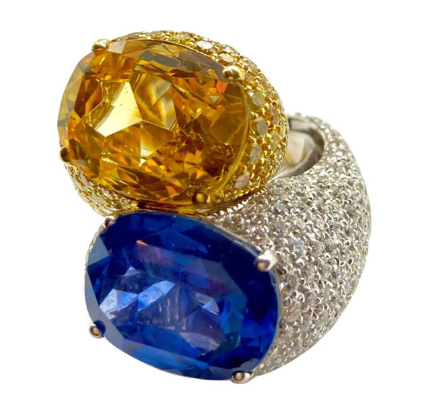 Blue & Yellow Sapphire Bypass Statement Ring