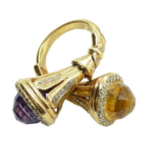 Amethyst, Citrine, & Diamond Bypass Ring