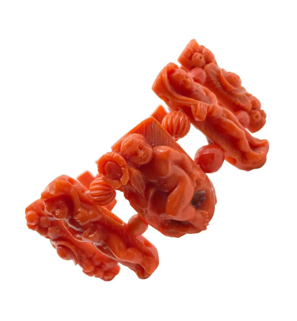 Antique Carved Coral Cherub Bracelet