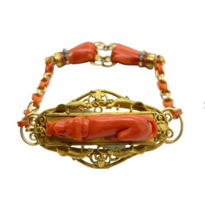 Antique Carved Coral Hunting Bracelet