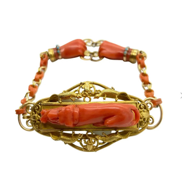 Antique Carved Coral Hunting Bracelet
