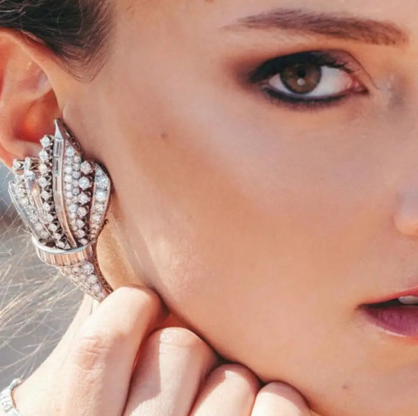 Large Diamond Cornucopia Earrings - Image 2