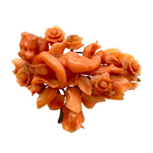 Antique Carved Coral Cherub Brooch