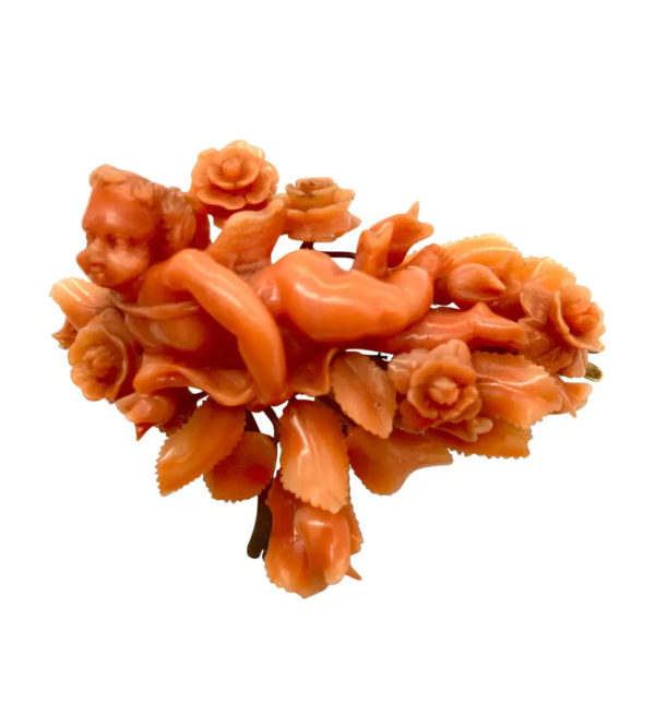 Antique Carved Coral Cherub Brooch