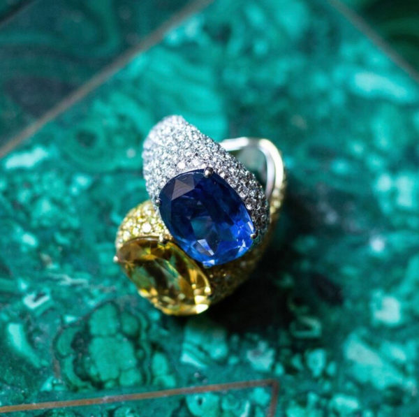 Blue & Yellow Sapphire Bypass Statement Ring - Image 5