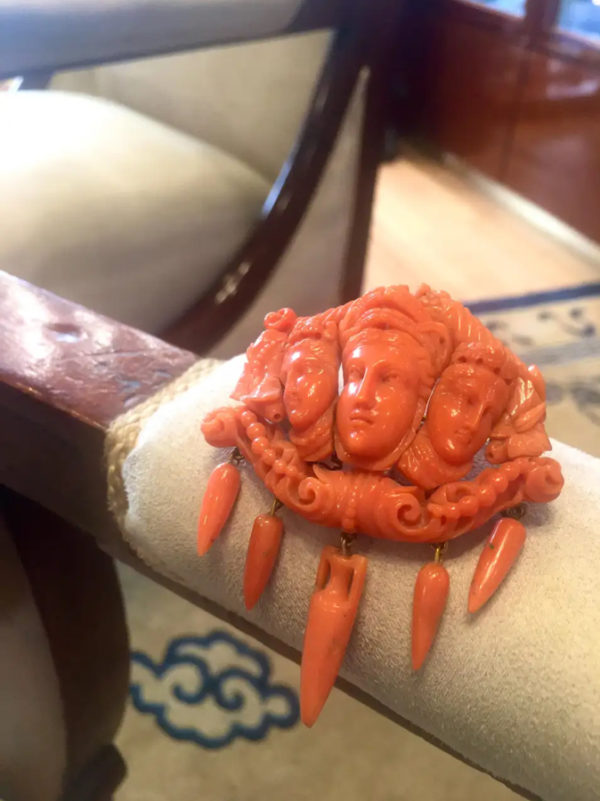 Antique Italian Carved Coral Brooch - Image 2