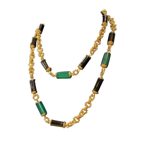 Chrysoprase & Onyx Sautoir Necklace