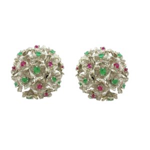 White Gold & Gemstone Flower Earrings