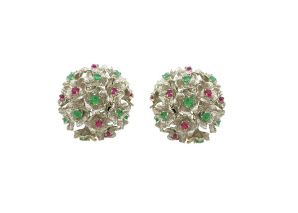 White Gold & Gemstone Flower Earrings