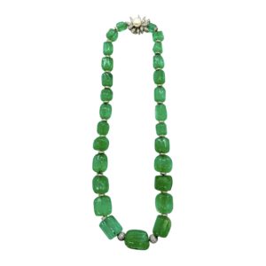 Fluted Emerald Bead & Diamond Necklace