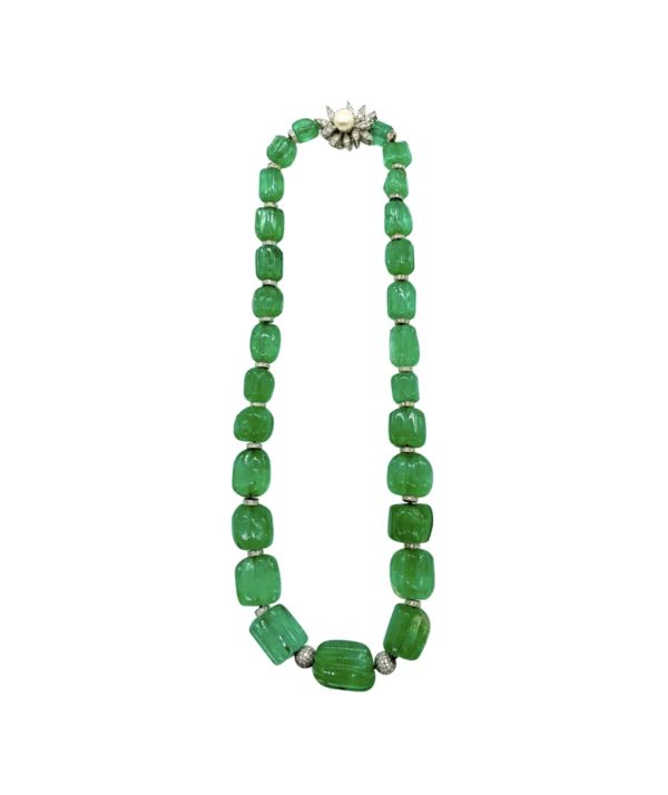Fluted Emerald Bead & Diamond Necklace