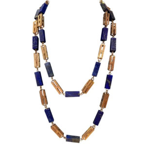 Antique Lapis Bead & Rose Gold Long Chain Necklace