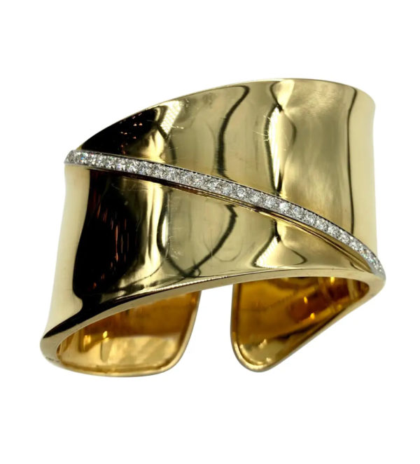 Wavy Gold Cuff Bracelet with Diamonds
