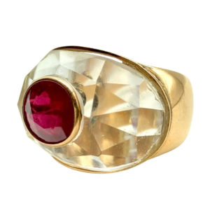 Faceted Rock Crystal & 4.82 Carat Ruby Ring