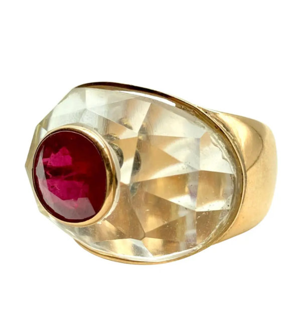 Faceted Rock Crystal & 4.82 Carat Ruby Ring
