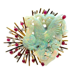 Retro Carved Opal Brooch