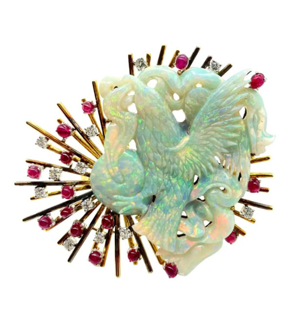 Retro Carved Opal Brooch