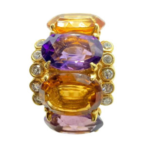 Citrine, Amethyst, Diamond Ring