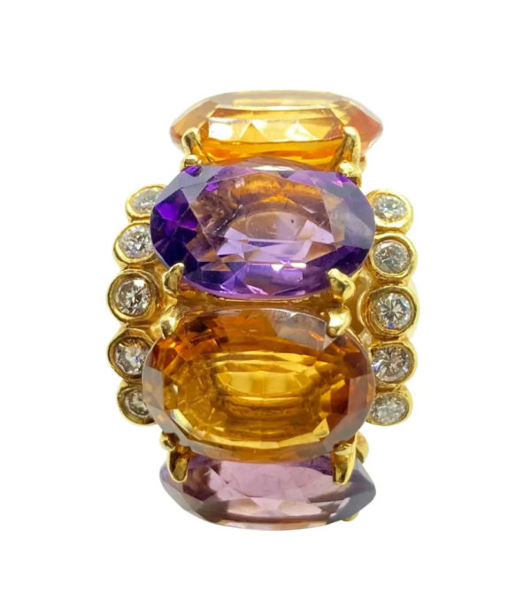 Citrine, Amethyst, Diamond Ring