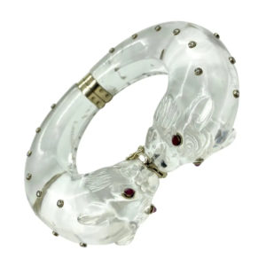 Enormous Rock Crystal Panther Cuff Bracelet