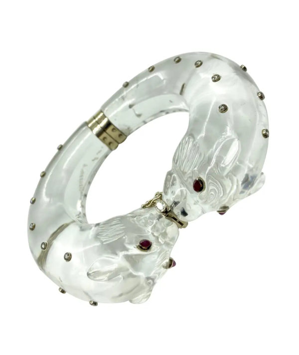 Enormous Rock Crystal Panther Cuff Bracelet