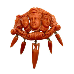 Antique Italian Carved Coral Brooch
