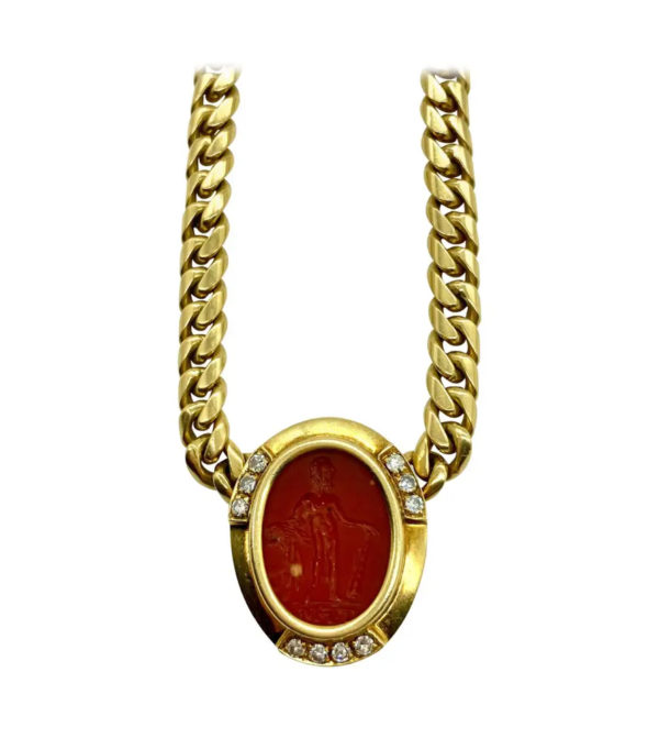 Bulgari Ancient Carnelian Intaglio & Diamond Necklace