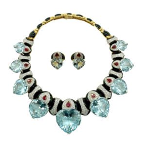 David Webb Important Aquamarine Heart Set